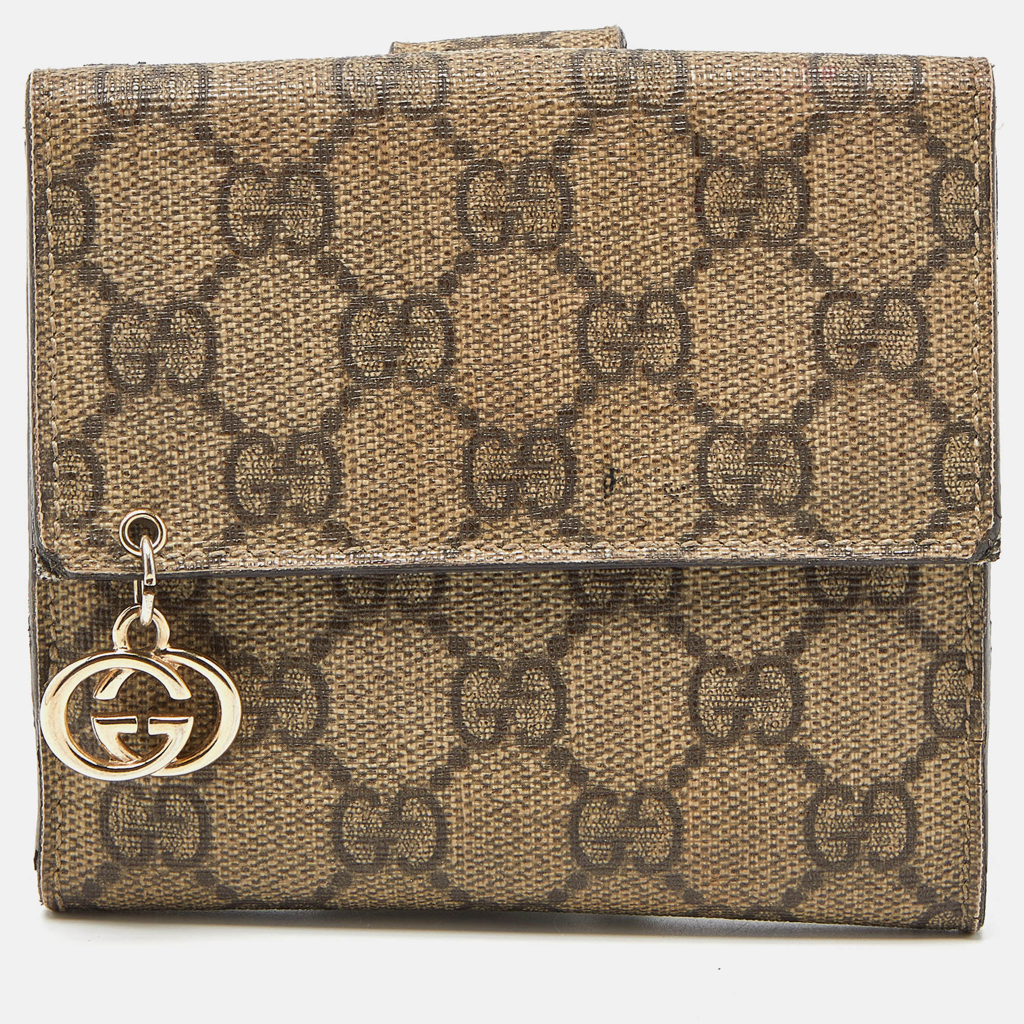 Gucci Beige Gg Supreme Canvas Interlocking G French Flap Wallet
